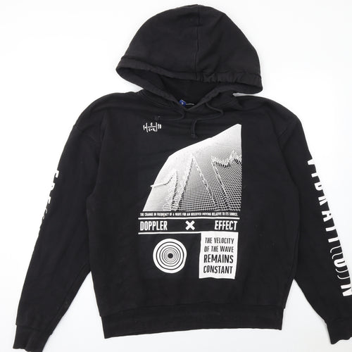 H&M Men's Black Graphic Print Pullover Hoodie Size M