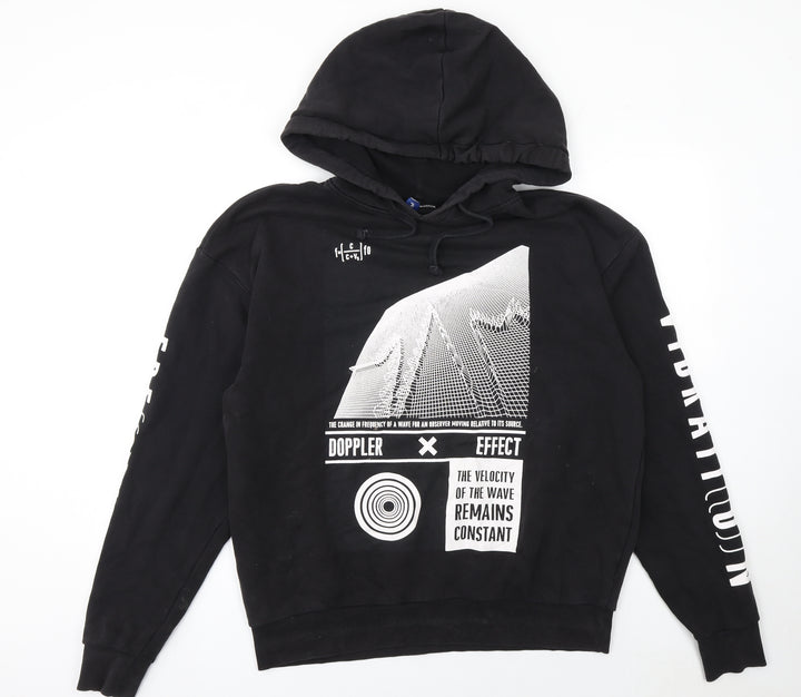 H&M Men's Black Graphic Print Pullover Hoodie Size M
