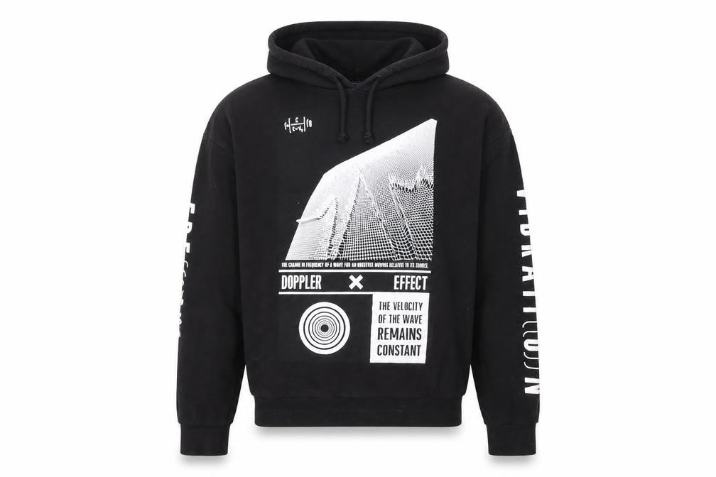 Front view of H&M Men's Black Graphic Print Pullover Hoodie, size M