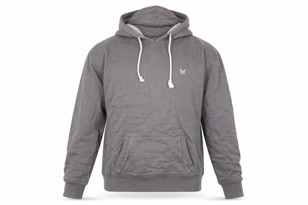 Front view of Crew Clothing Men's Grey Small Pullover Cotton Hoodie