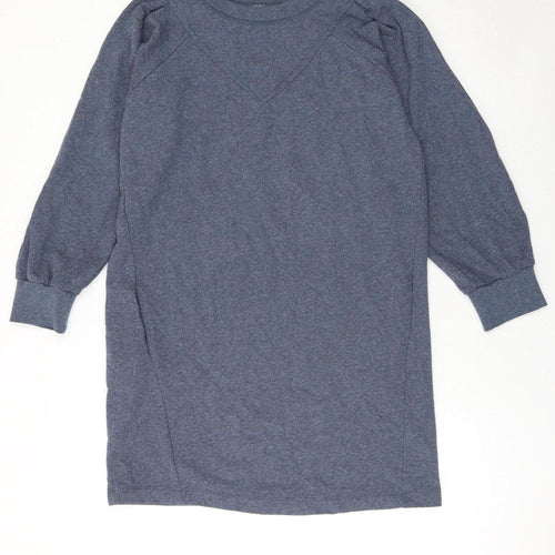 Oliver Bonas Women Blue Cotton Jersey Long Sleeve Shift Dress Size 10