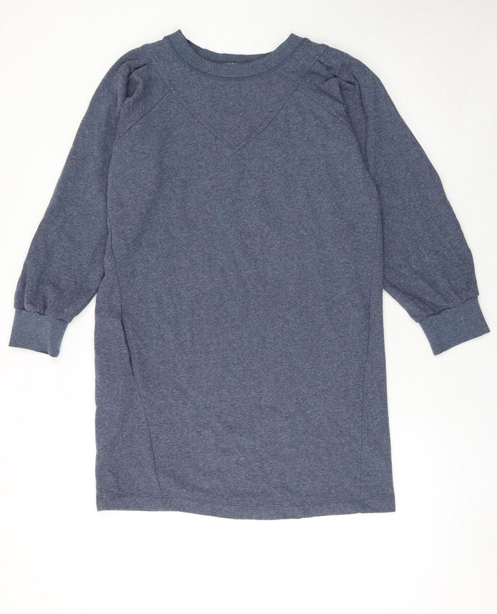 Oliver Bonas Women Blue Cotton Jersey Long Sleeve Shift Dress Size 10