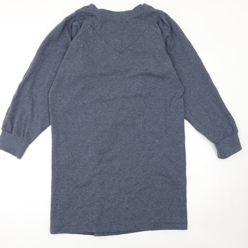 Oliver Bonas Women Blue Cotton Jersey Long Sleeve Shift Dress Size 10