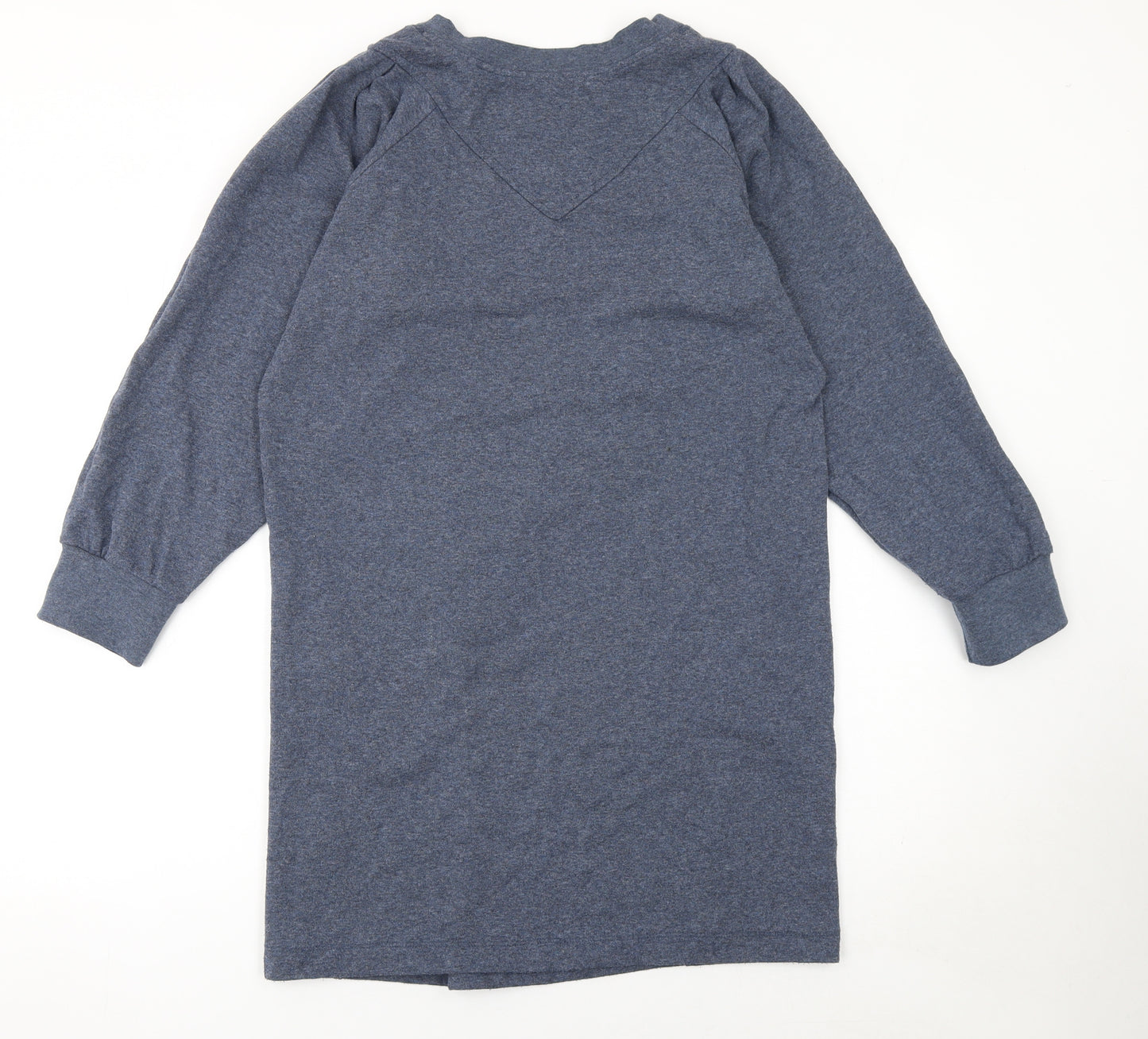 Oliver Bonas Women Blue Cotton Jersey Long Sleeve Shift Dress Size 10