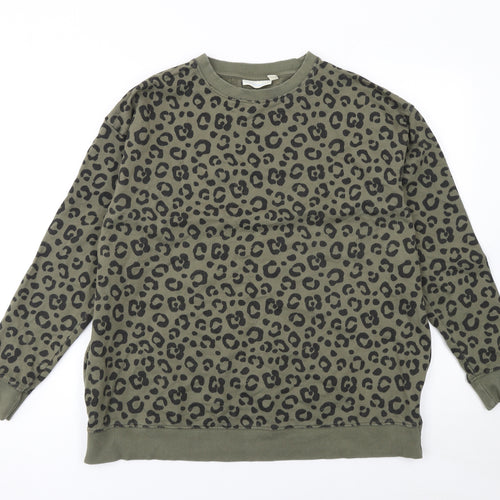 JoJo Maman Bébé Women's Green Leopard Print Cotton Sweatshirt Size M