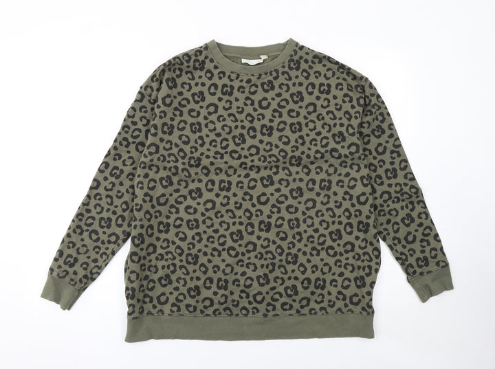 JoJo Maman Bébé Women's Green Leopard Print Cotton Sweatshirt Size M