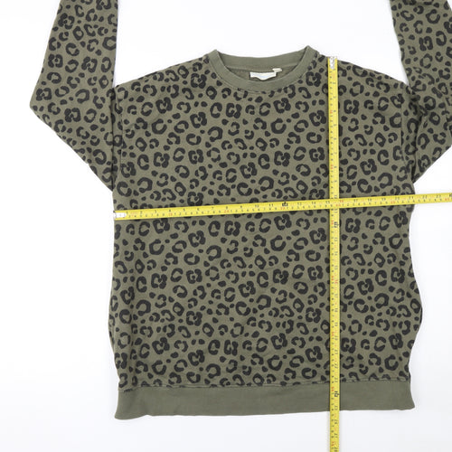 JoJo Maman Bébé Women's Green Leopard Print Cotton Sweatshirt Size M