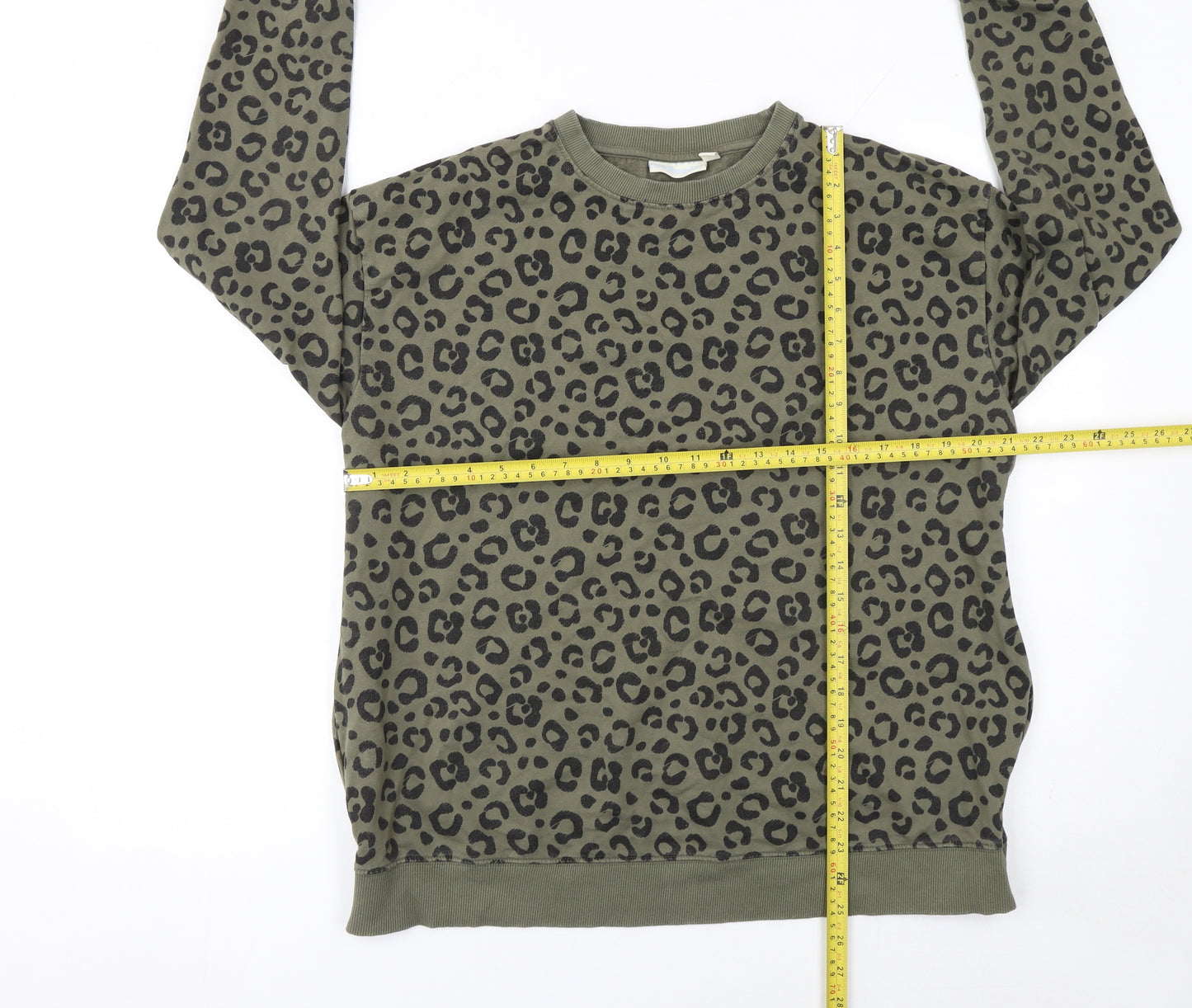 JoJo Maman Bébé Women's Green Leopard Print Cotton Sweatshirt Size M
