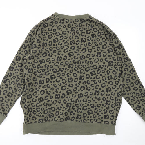 JoJo Maman Bébé Women's Green Leopard Print Cotton Sweatshirt Size M