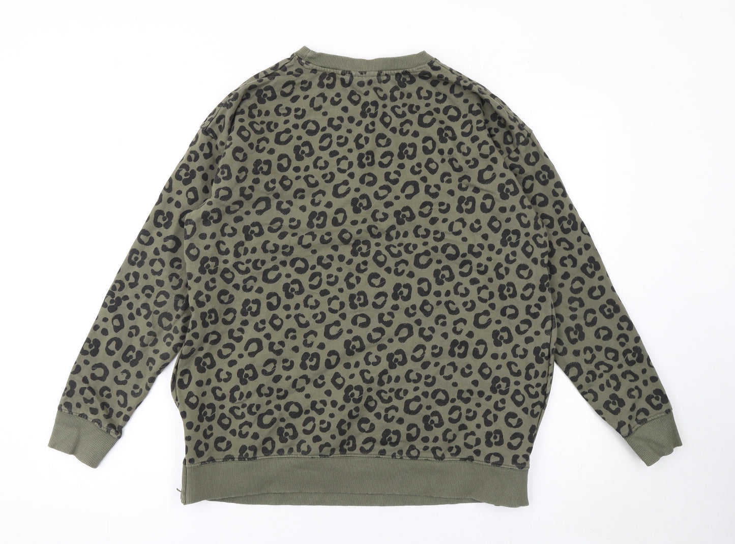 JoJo Maman Bébé Women's Green Leopard Print Cotton Sweatshirt Size M