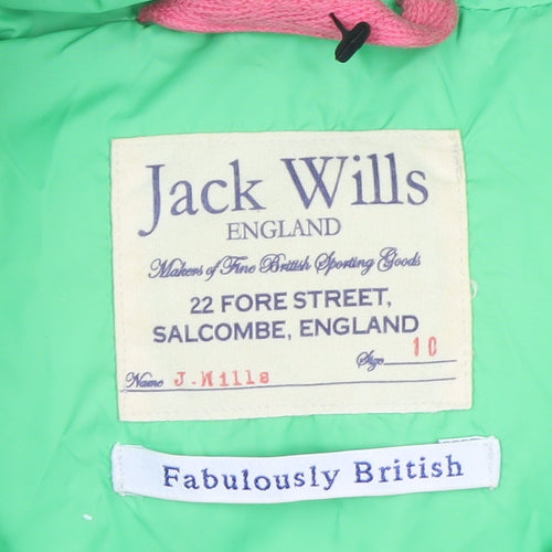 Jack Wills Women’s Green Puffer Hooded Waistcoat Size 10