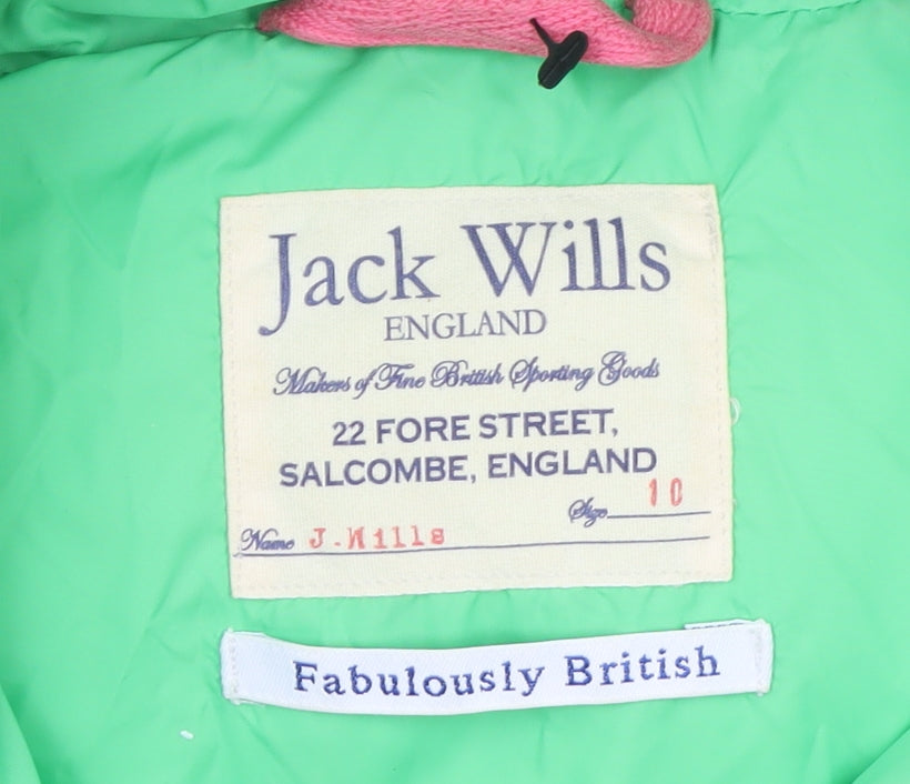 Jack Wills Women’s Green Puffer Hooded Waistcoat Size 10