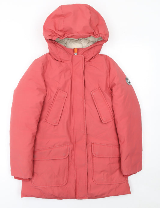 Save The Duck Girls Pink Hooded Parka Coat 10 Years Winter Insulated Jacket
