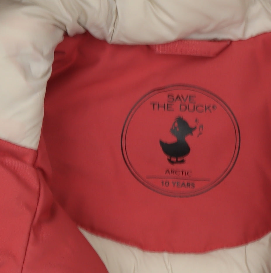 Save The Duck Girls Pink Hooded Parka Coat 10 Years Winter Insulated Jacket