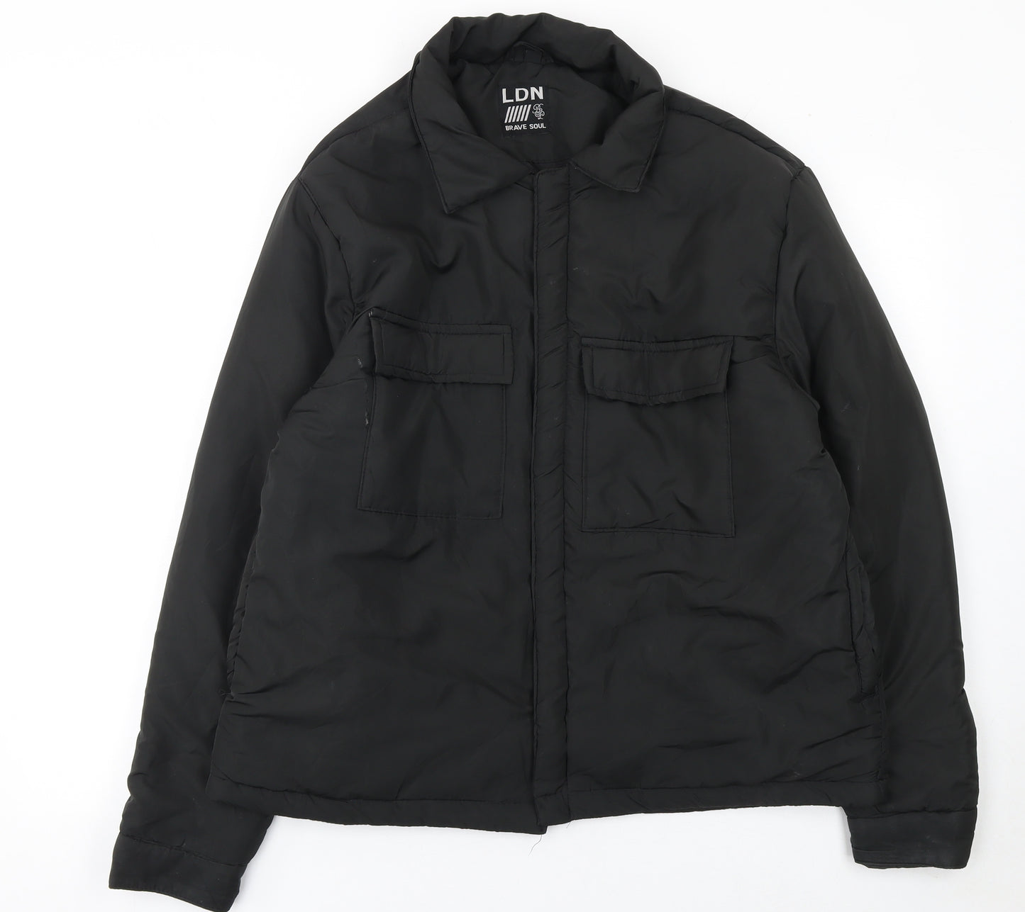 Brave Soul Women Black L Puffer Jacket Winter Zip Coat