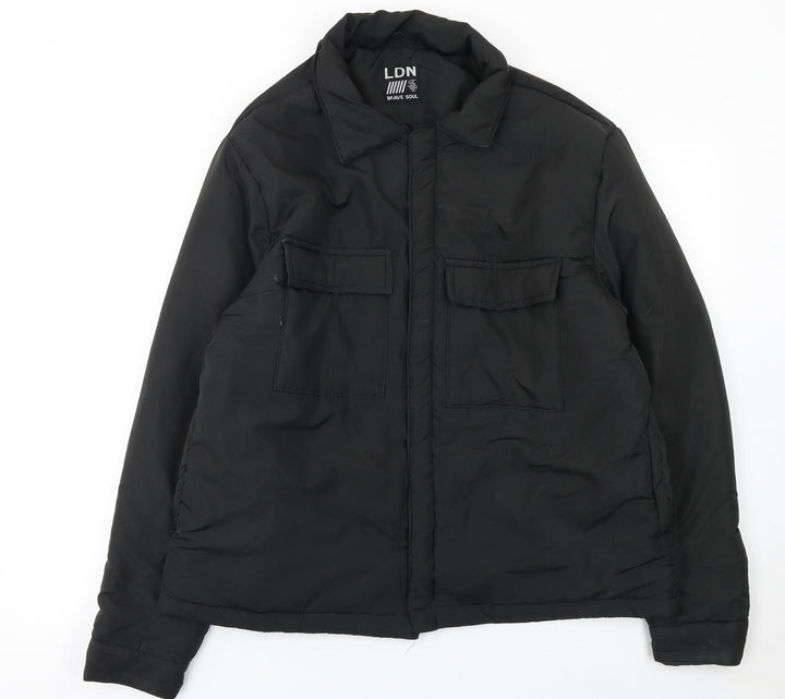 Brave Soul Women Black L Puffer Jacket Winter Zip Coat