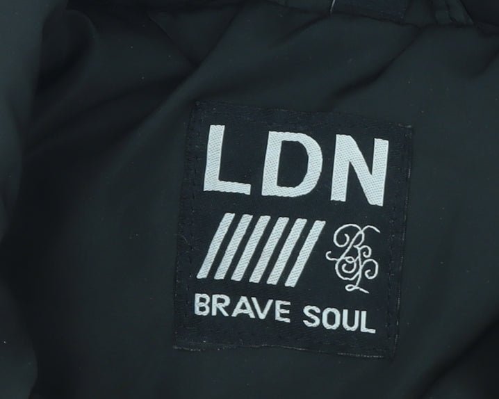 Brave Soul Women Black L Puffer Jacket Winter Zip Coat