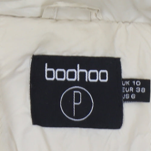 Boohoo Womens Ivory Faux Fur Hooded Puffer Jacket Size 10