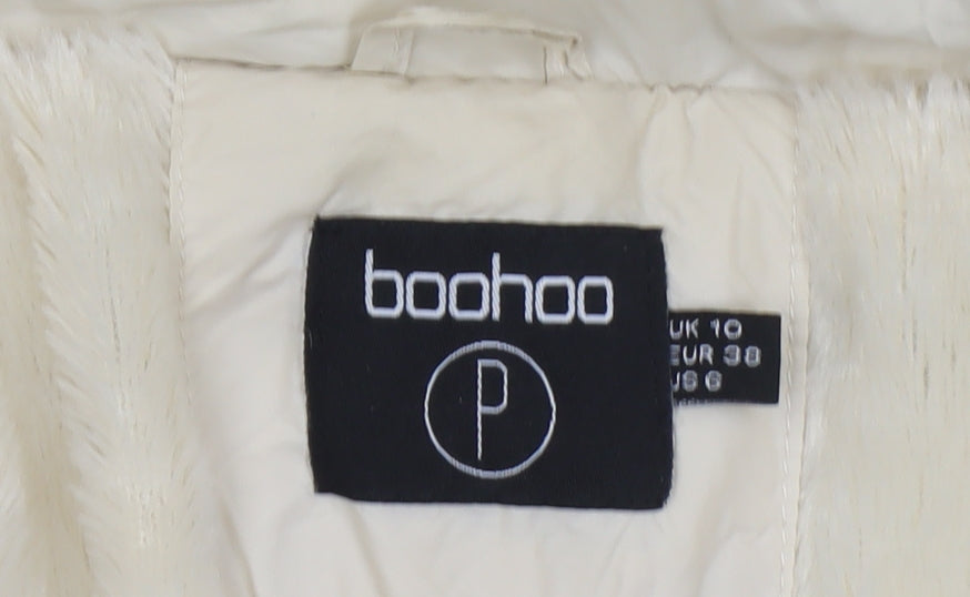 Boohoo Womens Ivory Faux Fur Hooded Puffer Jacket Size 10