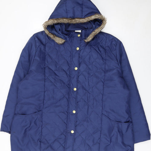 Anne de Lançay Women's Blue Quilted Hooded Winter Coat XL