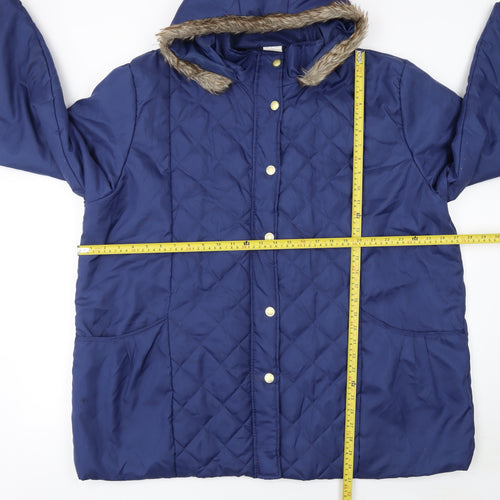 Anne de Lançay Women's Blue Quilted Hooded Winter Coat XL
