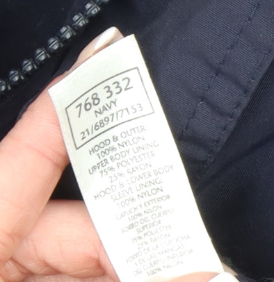 BHS Mens Blue Nylon Parka Jacket M Hooded Lined Winter Coat