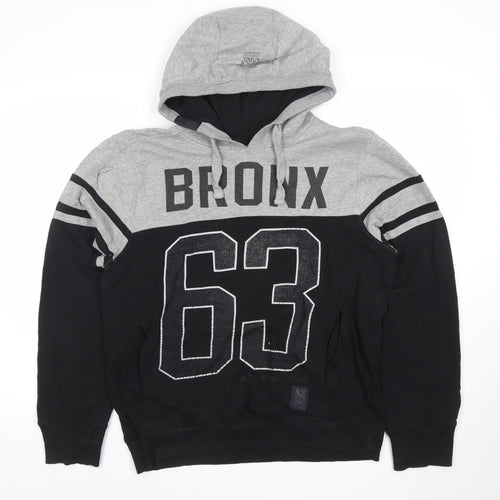Crosshatch Men's Grey Black Pullover Hoodie Medium Bronx 63 Graphic