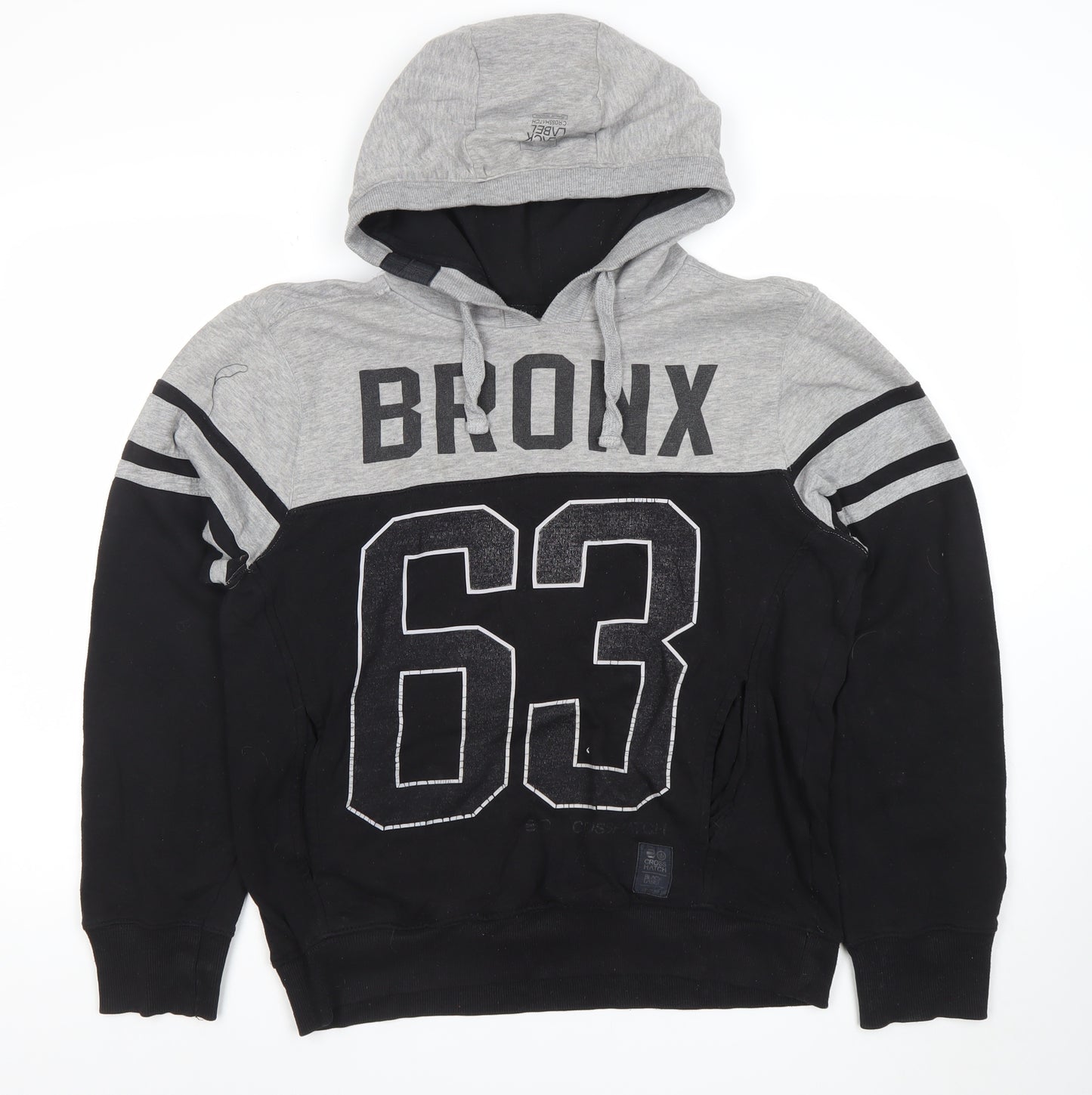 Crosshatch Men's Grey Black Pullover Hoodie Medium Bronx 63 Graphic