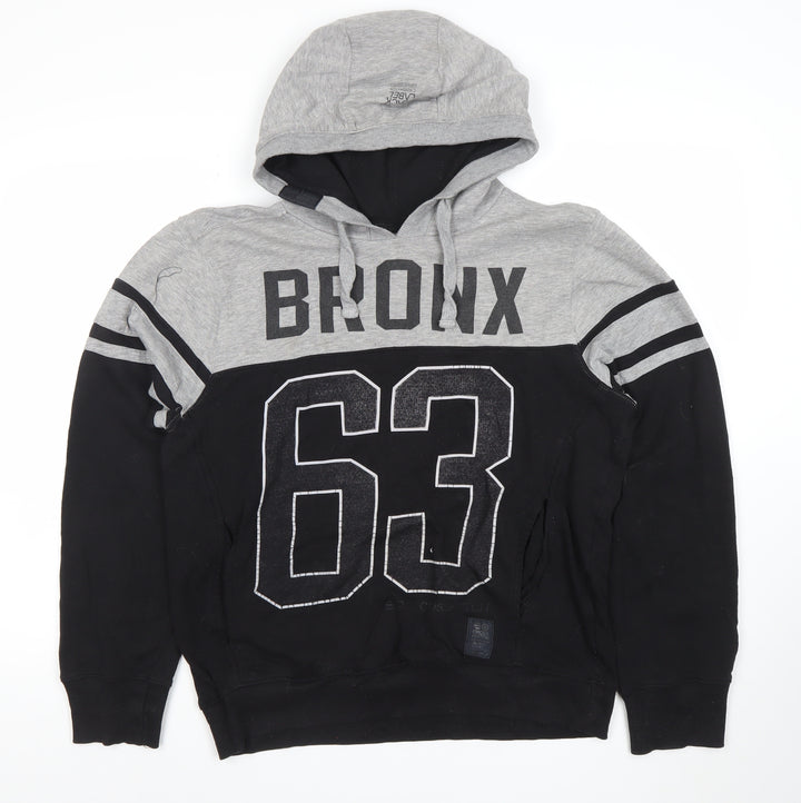 Crosshatch Men's Grey Black Pullover Hoodie Medium Bronx 63 Graphic