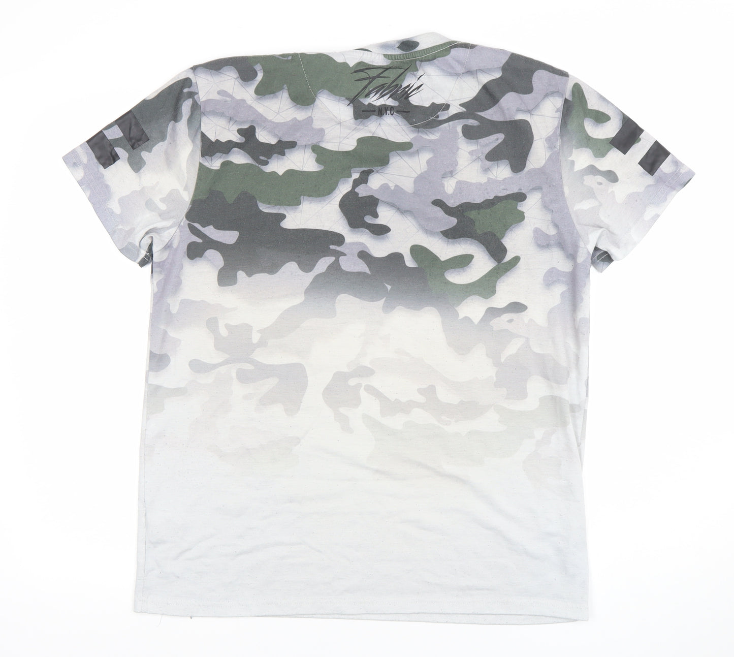 Fabric Mens Camouflage Graphic Print Crew Neck T-Shirt Green Grey Size L