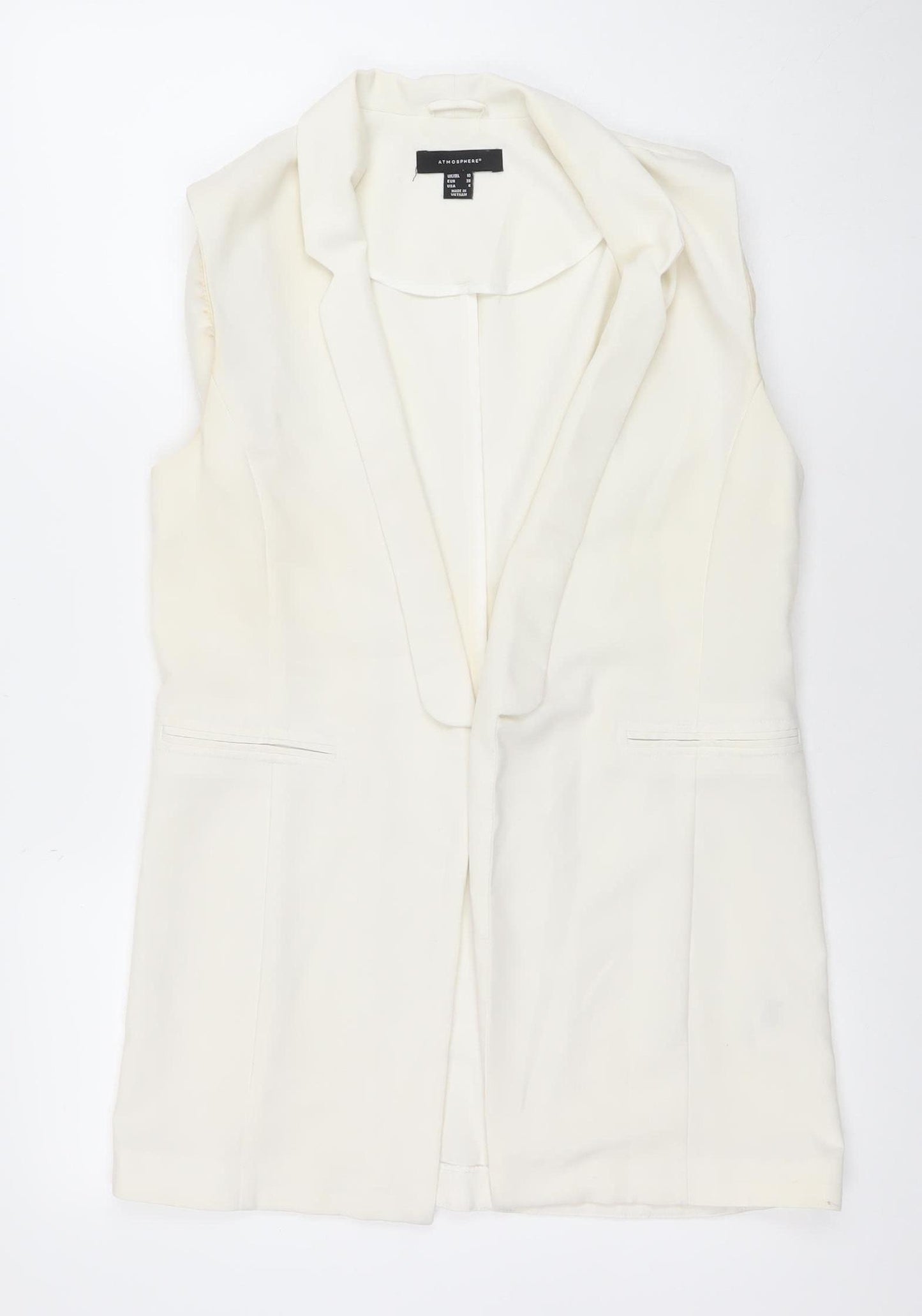 Atmosphere Women's Ivory Size 10 Sleeveless Shawl Lapel Waistcoat