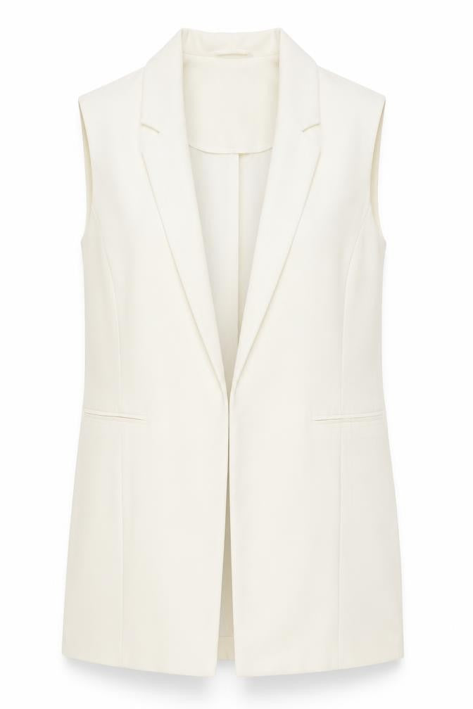 Front view of Atmosphere Women's Ivory, size 10, Sleeveless Shawl Lapel Waistcoat