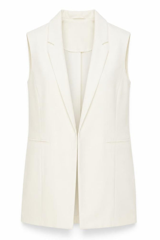 Front view of Atmosphere Women's Ivory, size 10, Sleeveless Shawl Lapel Waistcoat