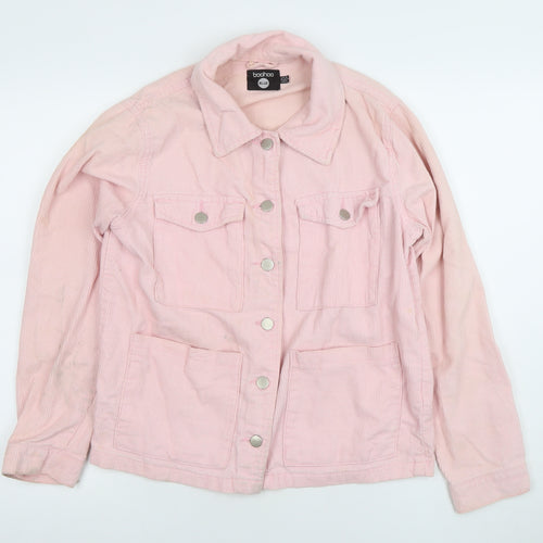 Boohoo Women Pink Corduroy Button Jacket UK 8 Casual Long Sleeve