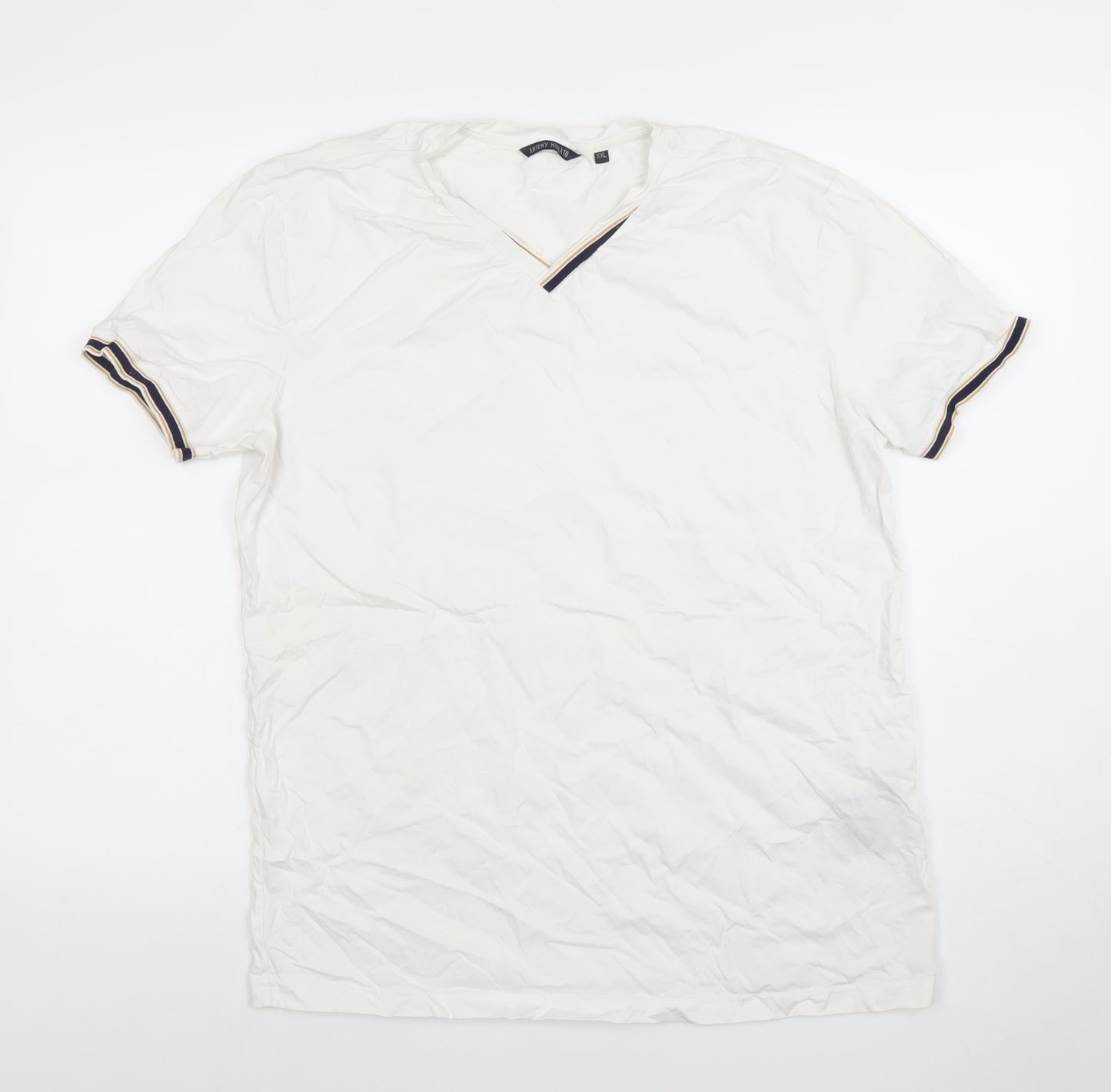 Antony Morato Men’s White V-Neck Cotton Short Sleeve T-Shirt 2XL
