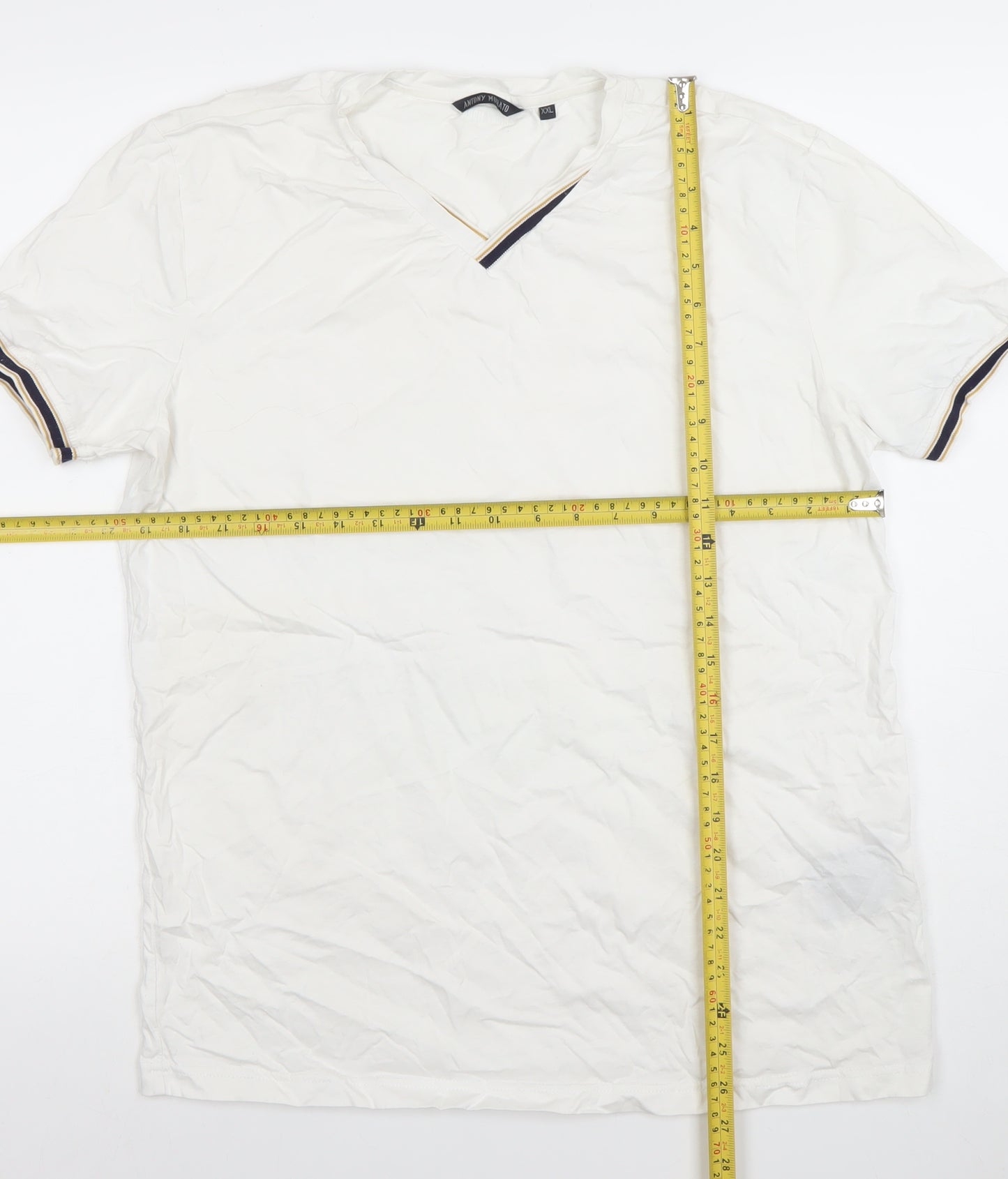 Antony Morato Men’s White V-Neck Cotton Short Sleeve T-Shirt 2XL