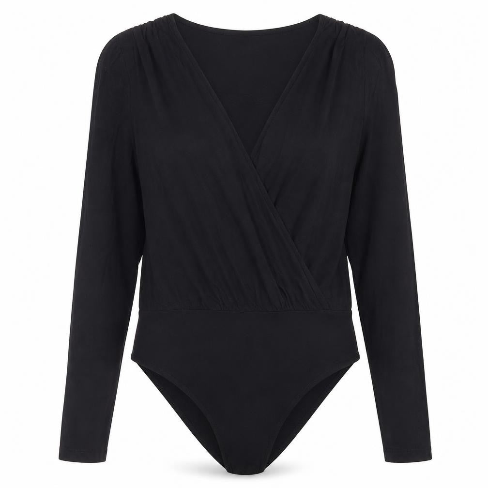 Gallery Black Long Sleeve V-Neck Bodysuit Women’s Size L