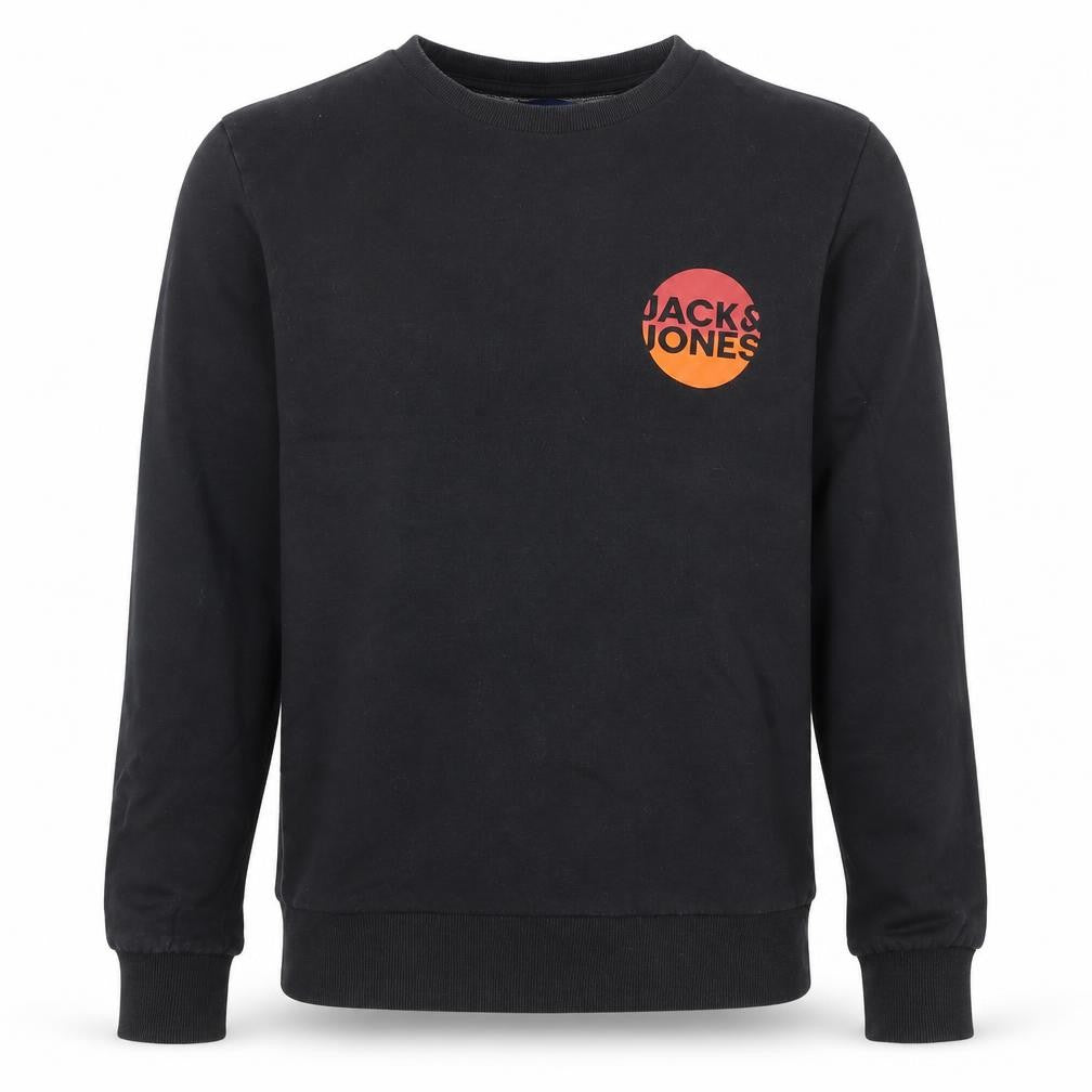 Front view of Jack & Jones Men's Black Crew Neck Logo Sweatshirt, size S