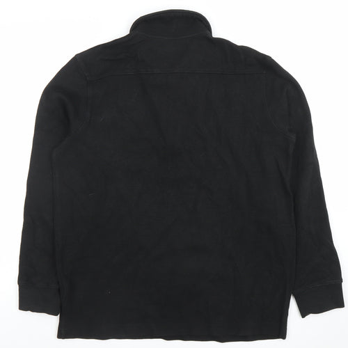 Folk Men's Black Long Sleeve 1/4 Zip Cotton Polo Shirt Size M