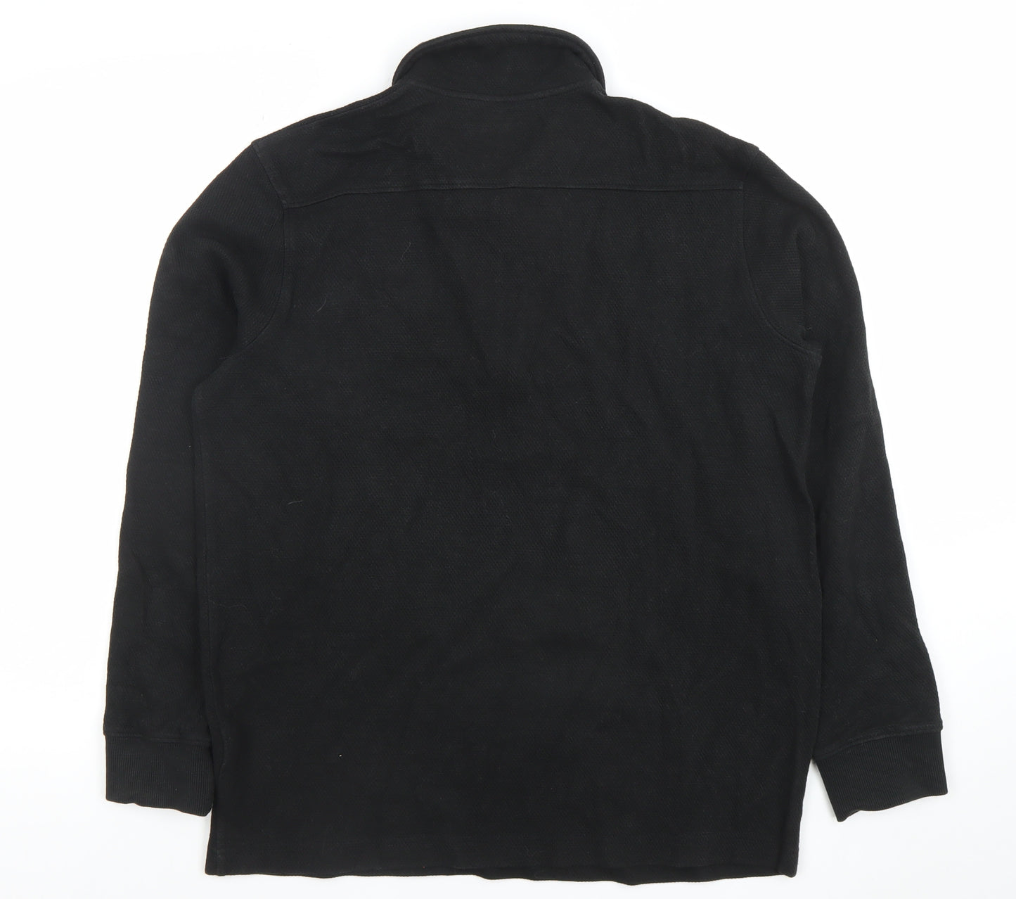 Folk Men's Black Long Sleeve 1/4 Zip Cotton Polo Shirt Size M