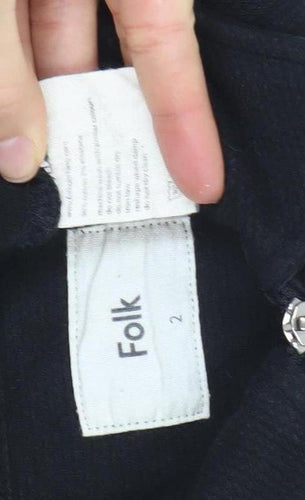 Folk Men's Black Long Sleeve 1/4 Zip Cotton Polo Shirt Size M