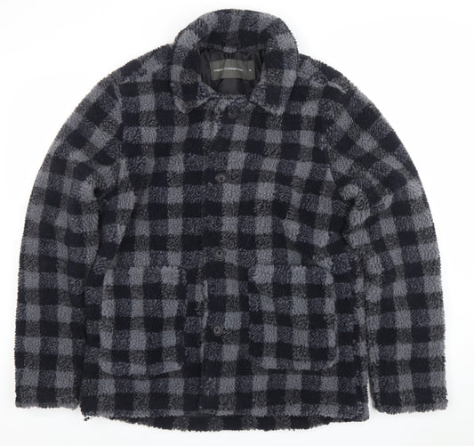 French Connection Men's Grey Check Fleece Jacket M Warm Lined Casual Style