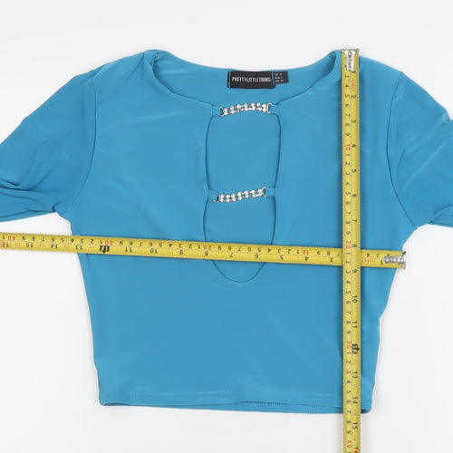 PrettyLittleThing Women's Blue Cropped Long Sleeve Beaded Top Size 6