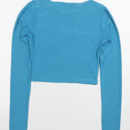 PrettyLittleThing Women's Blue Cropped Long Sleeve Beaded Top Size 6