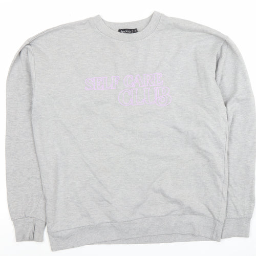 Boohoo Women Grey Self Care Club Sweatshirt L Crew Neck Pullover