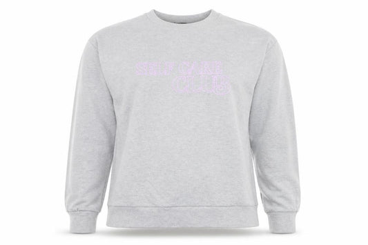 Front view of Boohoo Women Grey Self Care Club Sweatshirt L Crew Neck Pullover