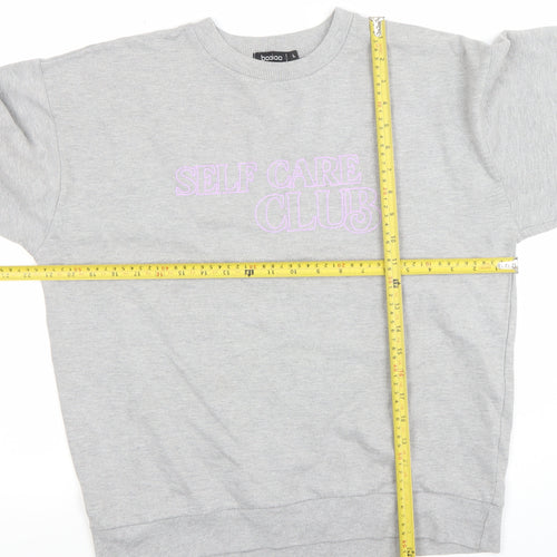 Boohoo Women Grey Self Care Club Sweatshirt L Crew Neck Pullover
