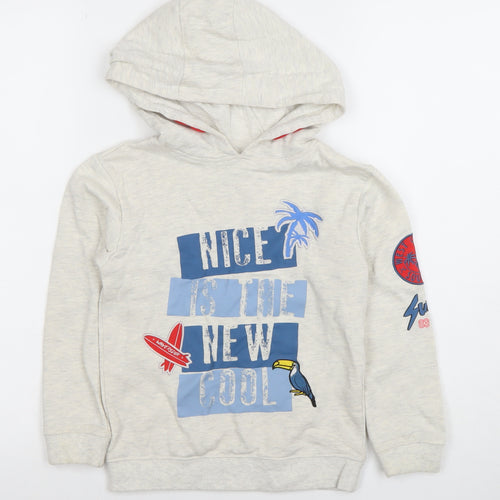 Primark Boys Beige Pullover Hoodie 7-8 Years Graphic Print Cotton Blend