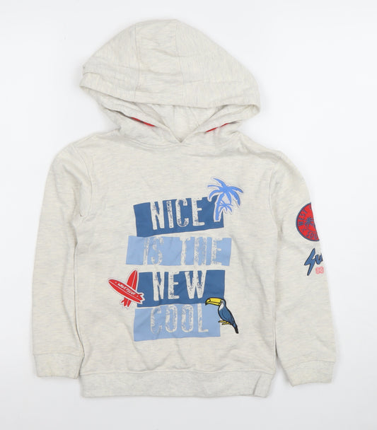 Primark Boys Beige Pullover Hoodie 7-8 Years Graphic Print Cotton Blend