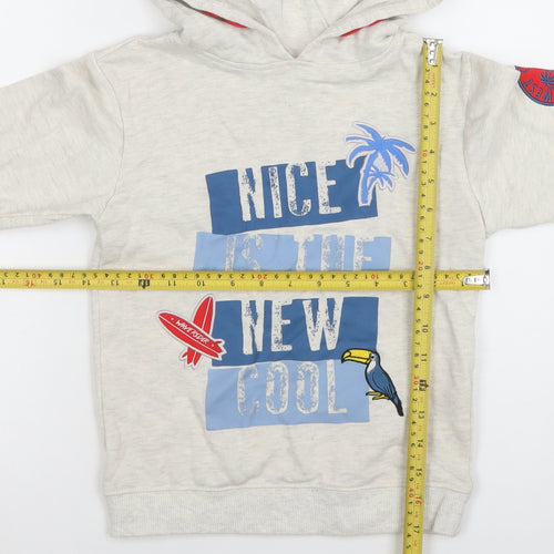 Primark Boys Beige Pullover Hoodie 7-8 Years Graphic Print Cotton Blend
